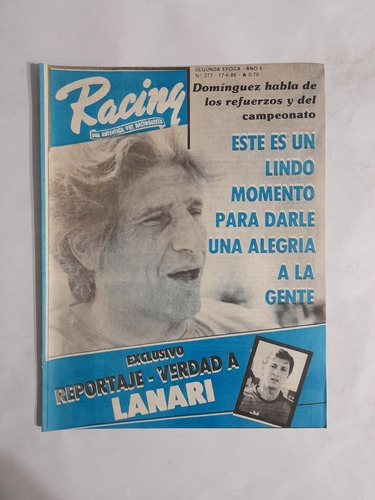 Revista Racing 277.rogelio Dominguez,lanari,costas,szulz