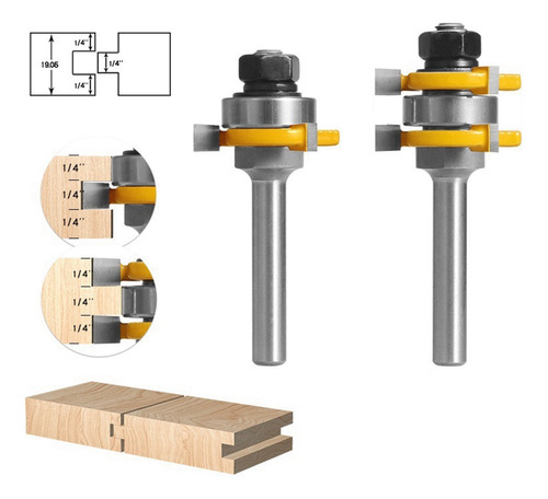2 Peças De Fresa T-tenon De Três Arestas
