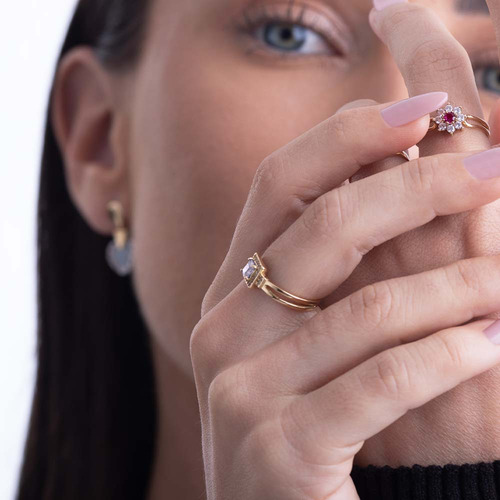 Anel De Grau Em Ouro 18k Com 12 Pontos De Diamante Aro 17