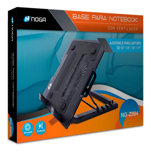 Base Para Notebook Noga Gamer 13 A 17 PuLG 1 Cooler Led Usb Color Negro Led Azul