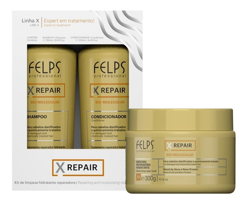 Felps Kit Duo Xrepair 2x250ml Máscara Xrepair 300g + Brinde