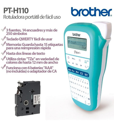 Imagen 4 de 6 de Rotuladora Etiquetadora Brother P-touch H110 Turquesa Celest