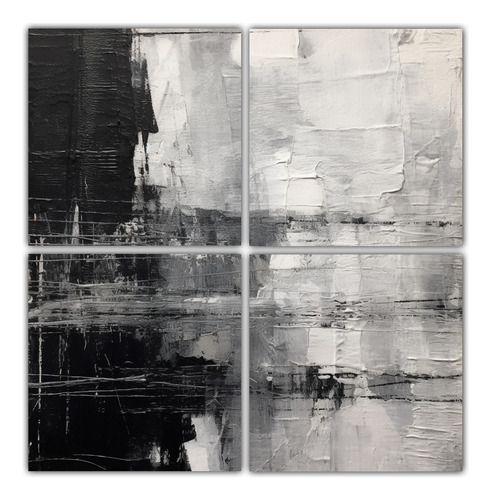 120x120cm Cuadro Abstracto Blanco Y Negro Estilo Visionario