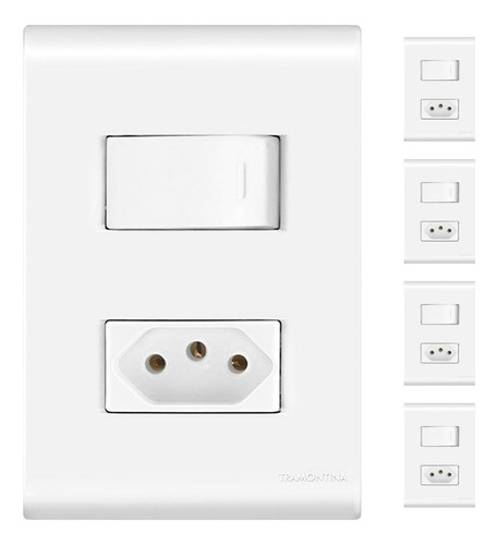 Kit 5 Interruptor Simples Com Tomada 20a Tramontina Liz 4x2