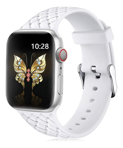 Pulseira Premium Compatível Apple Watch 45mm Modelo Woven Cor Branco Largura 44 mm