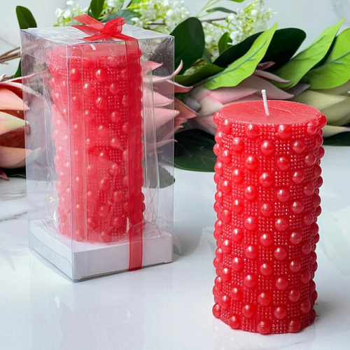 Juego De 2 Velas Decorativas Roja Alto 13cm X Ø 7cm