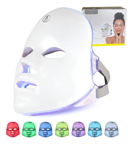 Máscara Facial Skincare LED 7 Cores Fototerapia Recarregável USB