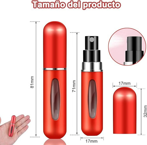 2 Mini Atomizador Para Perfume Recargable Capsula Viaje Rojo