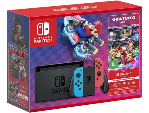 Nintendo Switch Neon + Mario Kart 8 Deluxe + 3 Meses de Assinatura Nintendo Switch Online - (Mercado Livre) - Nintendo Barato