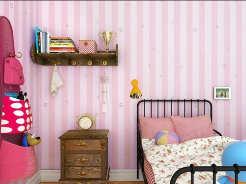 Imagen 2 de 2 de 6 Rollo Papel Tapiz Adherible 10mx45cm Rayas Rosa Tp67