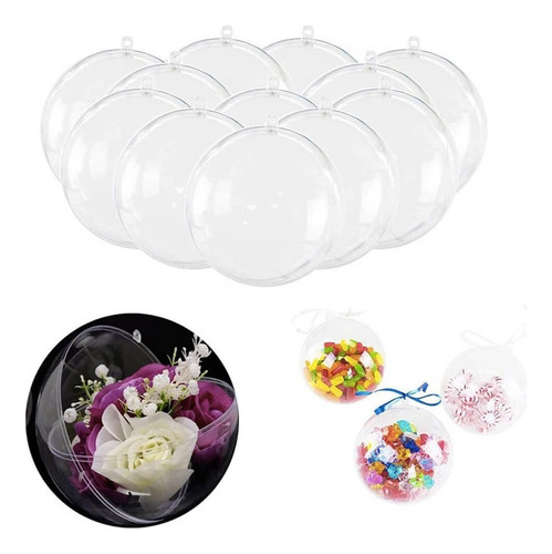 20 Esferas Transparentes Decorativas Navidad Plastico 8 Cm