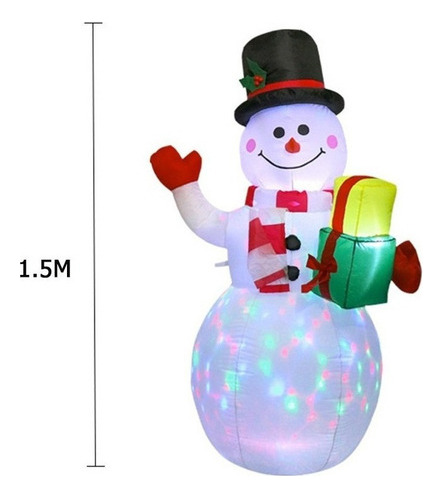 Nieve Inflable Feliz Led Luz Muñeco Navidad Decoración 1.5m