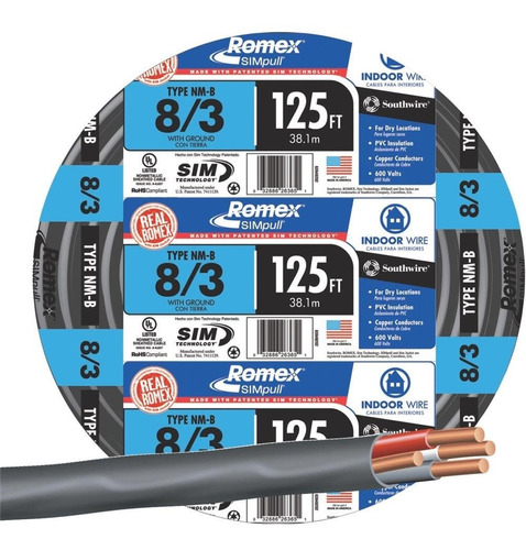 Southwire Cable De Construcción De 8 Ga, 3 Conductores De 40