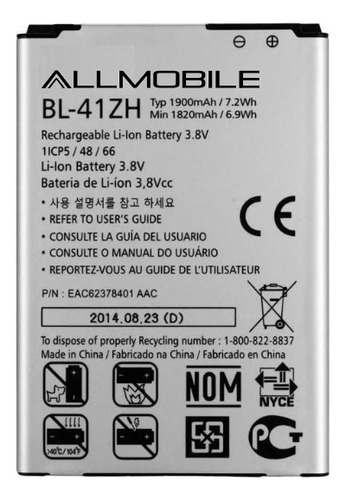 Pila Bateria Ion Litio Bl-41zh Para LG Q6 D213 D290 X220 E/g