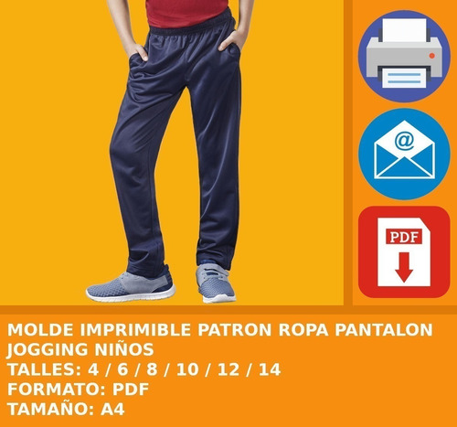 Molde Imprimible Patron Ropa Pantalon Jogging Niños 2x1
