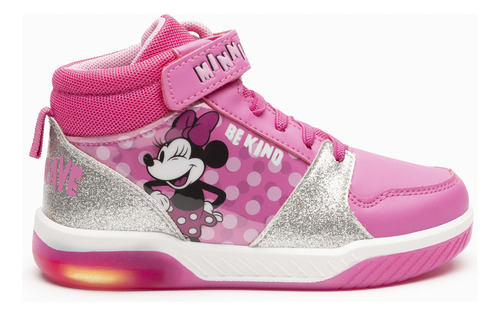 Zapatilla Con Luces Caña Alta Niña Minnie Rosado Disney