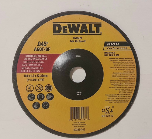 Disco De Corte Extrafino 7 X 0.45 7/8 . Dewalt (2 Discos)