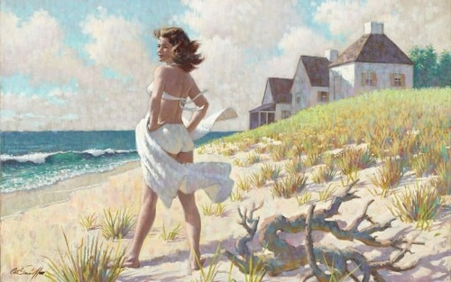 Mujer En La Playa Medano - Arthur Sarnoff - Lámina 45x30 Cm.