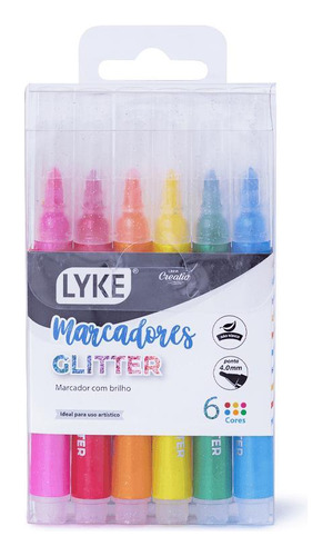 Caneta Marcadores Glitter 6 Und Creativ Papelaria Escolar