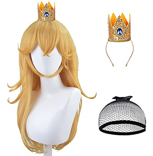 Peluca De Peach Para Cosplay, Princesa, Melocotón, Coron