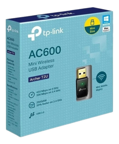 Imagen 1 de 1 de Adaptador Wifi Usb Tp-link Archer T2u Ac600 Dual Band 