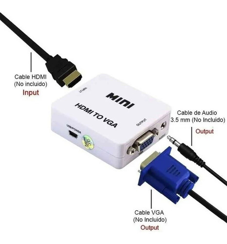 Conversor Hdmi A Vga Con Audio Adaptador Full Hd 1080p