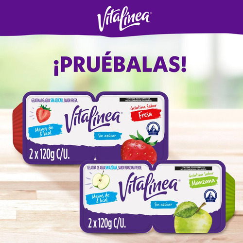 Gelatina de Agua Vitalínea sin Azúcar sabor Manzana Verde 2x120g