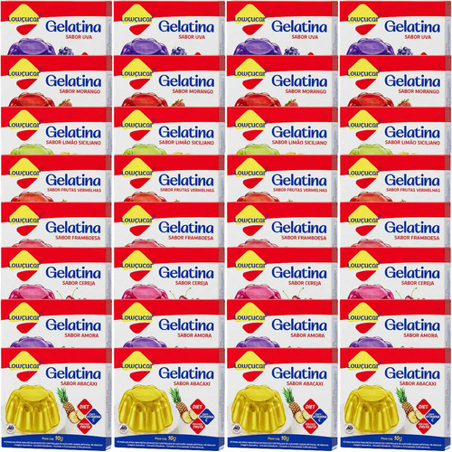 Mistura Gelatina Lowçucar 10g Sabores Variados Kit Com 32