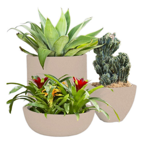 Kit Vaso 3 Tamanhos De Plantas Flores Varanda Jardim Cd30 Cor Areia Rose