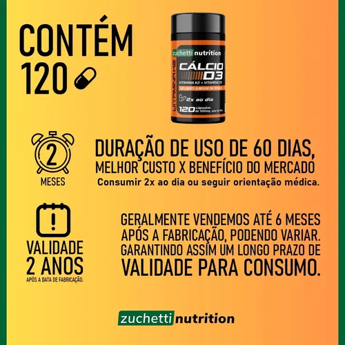 Suplemento Nutricional Zuchetti Nutrition Cálcio 400mg Vitamina D3 K2 ...