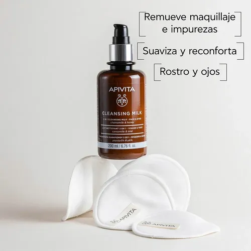 Cleansing Milk 3 In 1 Face & Eyes - Apivita 200 Ml