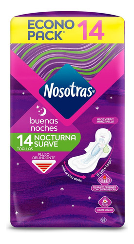 Toallitas femeninas Nosotras Buenas Noches Tipo algodón con alas 14 u