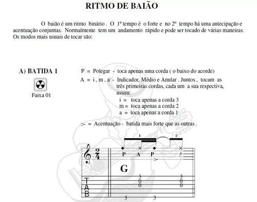 Setas que indicam a batida do ritmo no violão