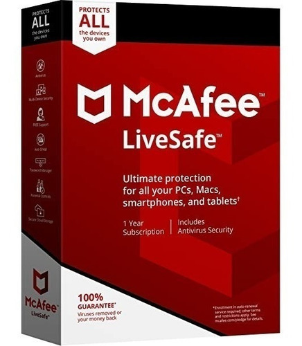 Imagen 1 de 1 de Antivirus Mcafee Livesafe 2020 5 Dispositivo Por 2 Años