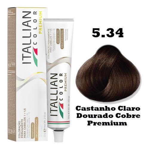  Coloração Itallian Color 60g Profissional Cores Diversas Tom 5.34 Castanho Claro Dourado Cobre Premium