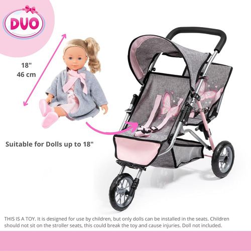 Bayer Design Dolls Twin 3 Ruedas Jogger, Gris, Rosa