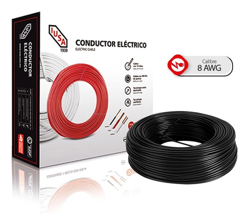 Imagen 1 de 5 de Caja 100 Mts Cable Iusa Negro Thw Cal 8 Awg 100% Cobre