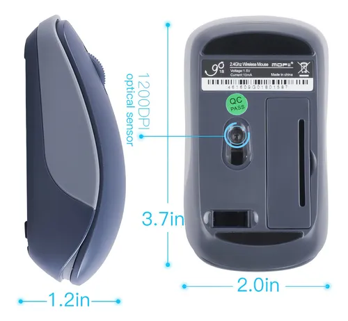 Mouse Mini Inalambrico Optico Ergonomico 1200dpi 2.4g /e Color Azul