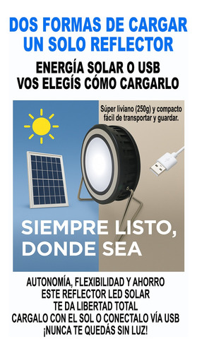 Lampara Led Solar Portátil Usb Recargable Para Camping