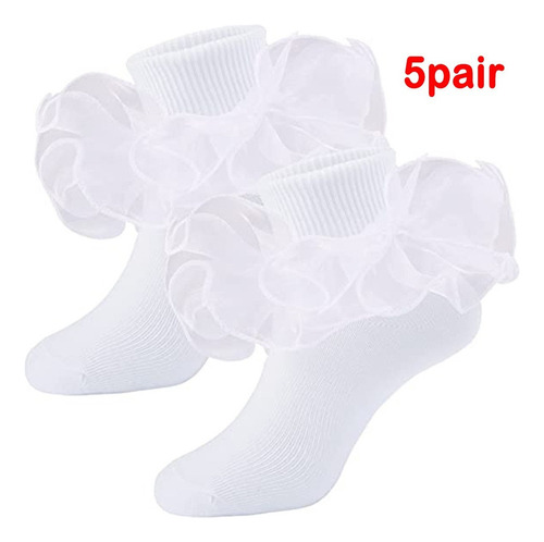 5 Pares De Calcetines Cortos De Encaje Retro Con Volantes De