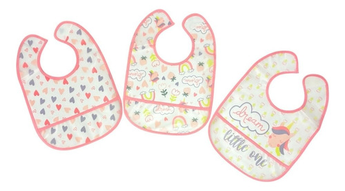 Set De Baberos 3 Pzs Plastificado Unicornio Unicornio Rosa 3m