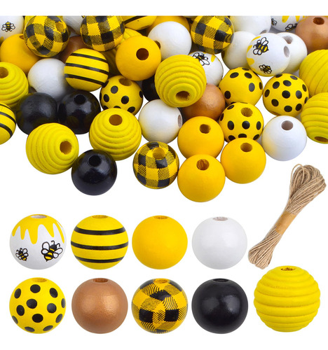 72 Cuentas De Madera Con Estampado De Abejas Mixtas, Colorid