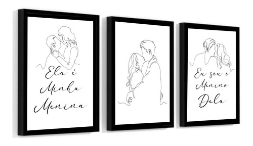 3 Quadros Decorativos Romântico Namorados Minimalista Tam P