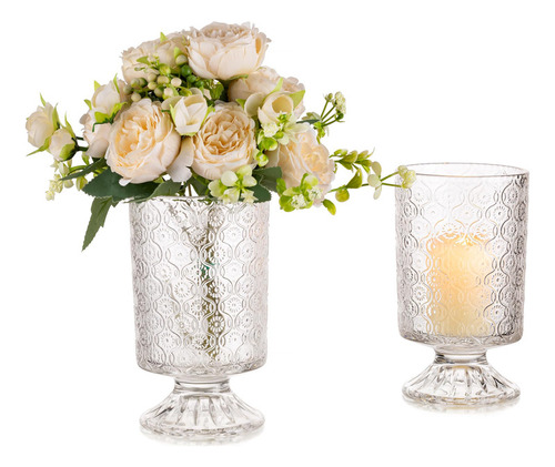 Glasseam Jarrón De Cristal Con Pedestal Para Flores, Florer