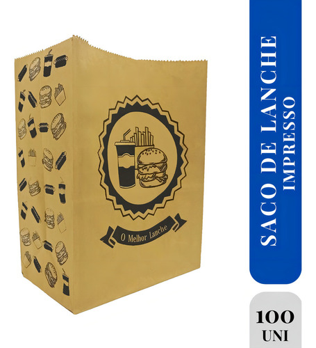 Saco Kraft Pardo Lanche Embalagem Delivery Sos M C100 Full