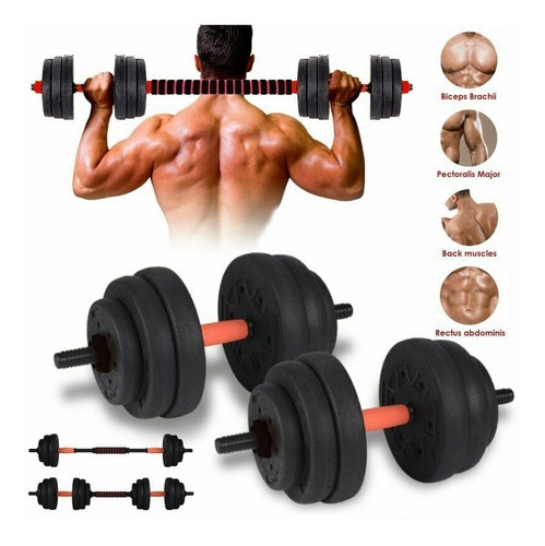 Imagen 1 de 3 de Juego Pesas De 20kg, 2 Mancuernas + 1 Extensión De Barra