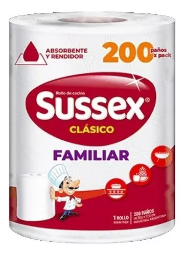 Rollo de cocina Susex Clásico, 3 rollos de 50 paños