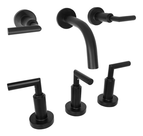 Juego Grifería Lavatorio Pared  Bidet Aqualaf Aqua Black Cta