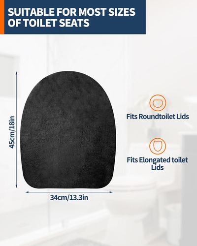 Funda De Asiento De Inodoro Terciopelo Suave Negra Bordes El Negro