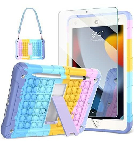 Funda Pop It + Vidrio Para iPad 10.2 7ma/8va/9na Rainbow 